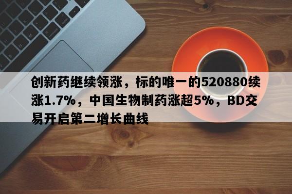 创新药继续领涨，标的唯一的520880续涨1.7%，中国生物制药涨超5%，BD交易开启第二增长曲线
